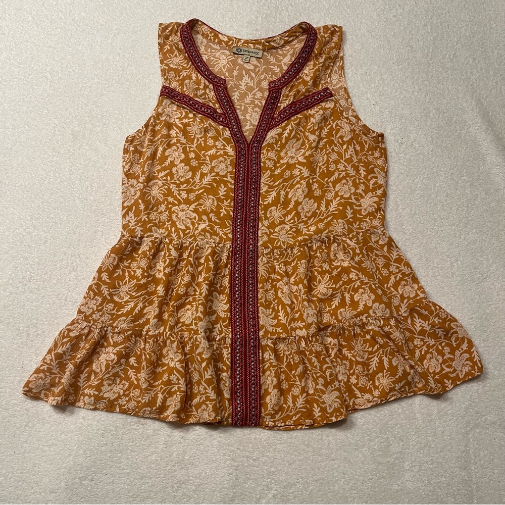 Democracy Floral Tiered Boho Top with Red Accents